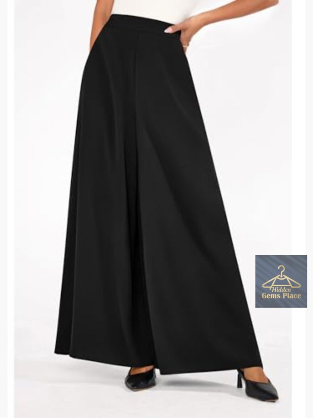 High Waisted Wide Leg Palazzo Pants Business Casual Flowy Slacks Work Trousers - Picture 4 of 7